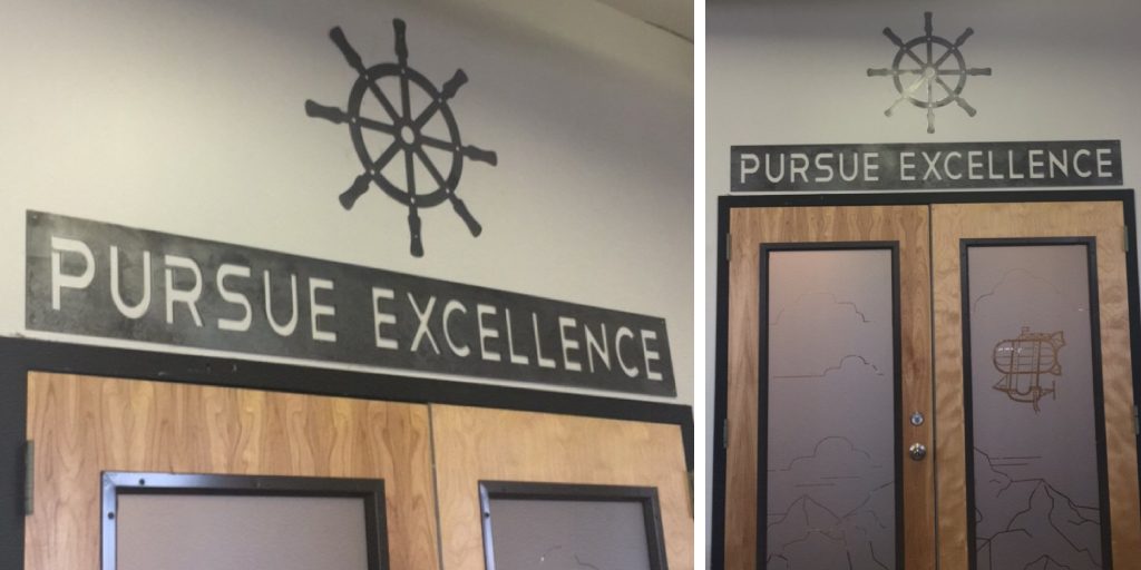 A look at the Pursue Excellence sign in the Airship software development office in Birmingham, AL